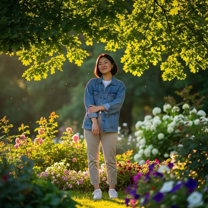 Serene 20-Year-Old Female Embracing Nature in a Park Serene 20-Year-Old Female Embracing Nature in a Park