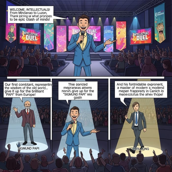 Freudian vs Jungian Intellectual Battle Comic Strip Storyboard
