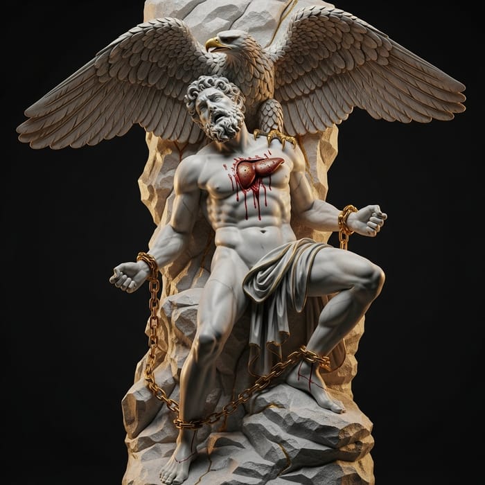 Prometheus Bound Sculpture: Golden Tones, Painful Detail