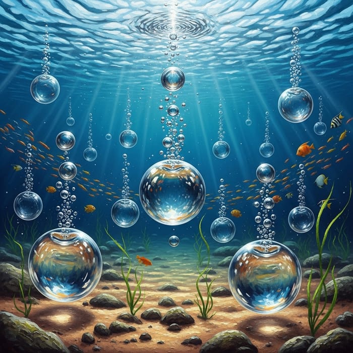 Crystal Apple Underwater Digital Art & Bubbles