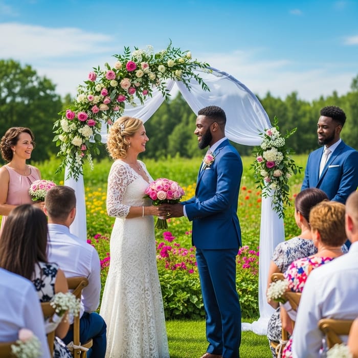 Enchanting Outdoor Wedding Ceremony Under Blue Sky Enchanting Outdoor Wedding Ceremony Under Blue Sky