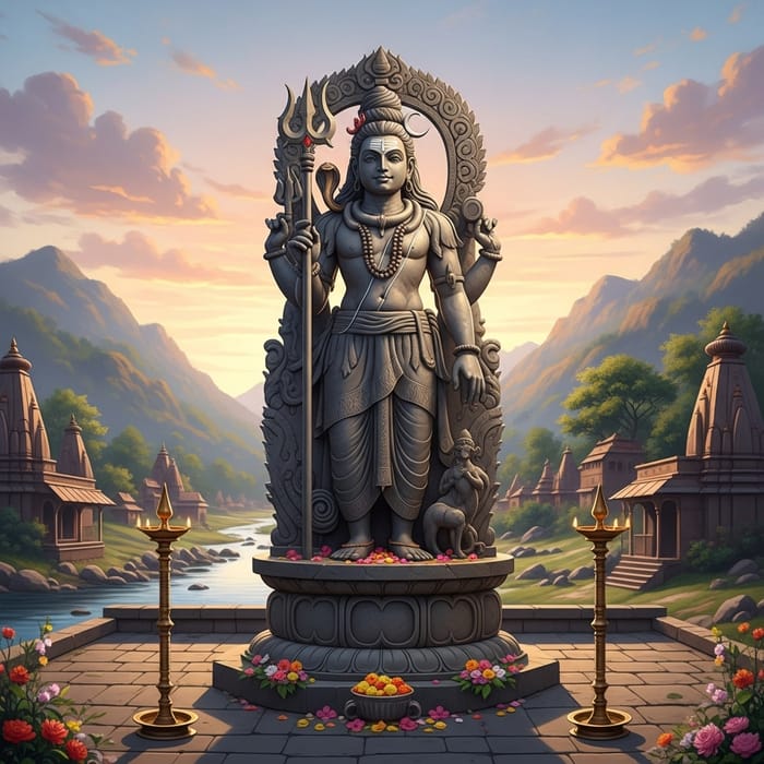 Mahadev Statue overlooking serene hillside scenery Mahadev Statue overlooking serene hillside scenery