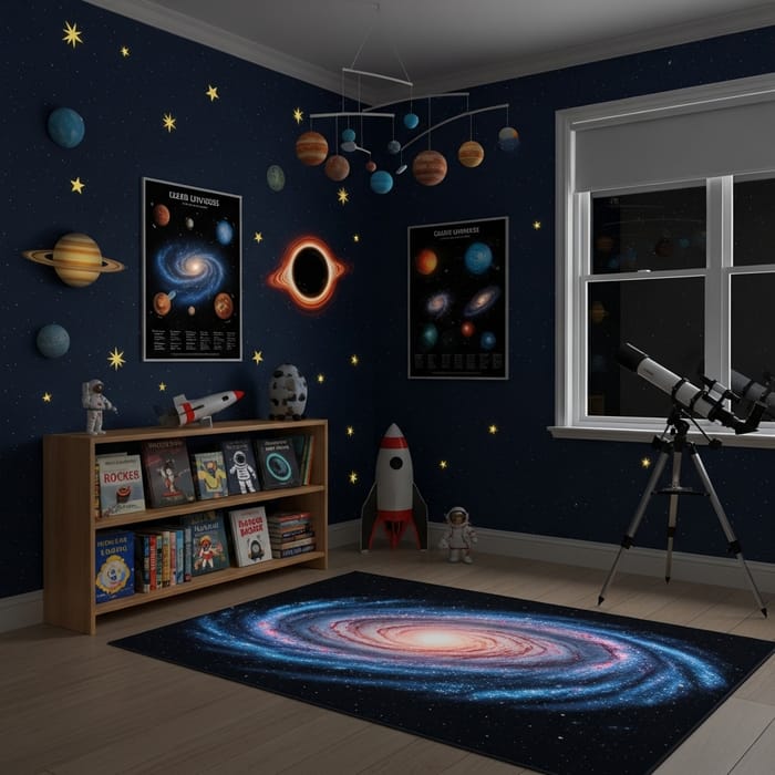 Child's Universe: Enchanting Galactic Bedroom for Young Stargazers Child's Universe: Enchanting Galactic Bedroom for Young Stargazers