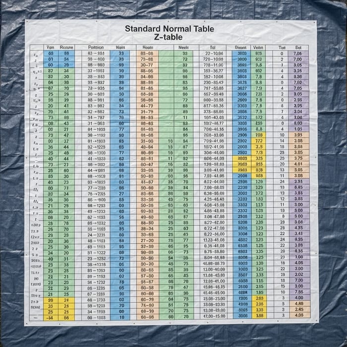 Positive and Negative Standard Normal Table on Tarpaulin
