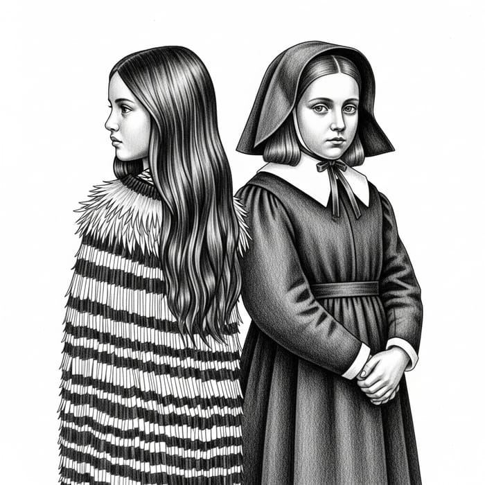 Unity in Diversity: Maori & British Girls 1800's Sketch