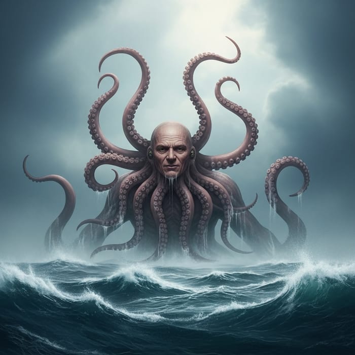Kraken with Human Face: Enormous Mythical Sea Monster Kraken with Human Face: Enormous Mythical Sea Monster