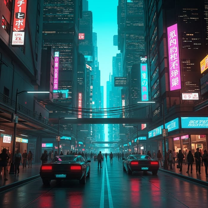 Vibrant Cyberpunk Neon City: Bustling Futuristic Metropolis