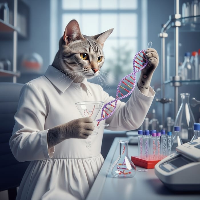 Beautiful Cat Scientist Conducting DNA Experiments in Lab
