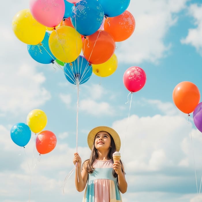 Girl Holding Colorful Balloons Outdoors Girl Holding Colorful Balloons Outdoors