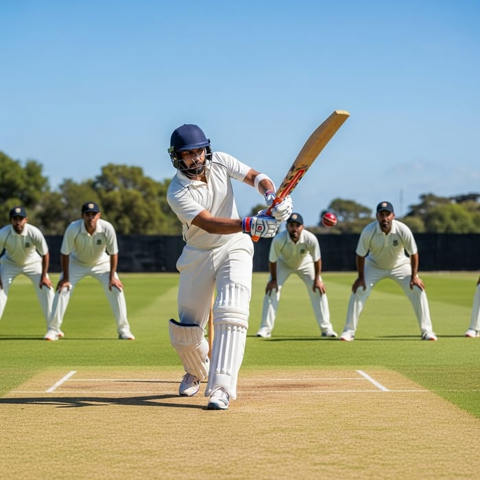 Powerful Cricket Batsman in Traditional Gear Powerful Cricket Batsman in Traditional Gear