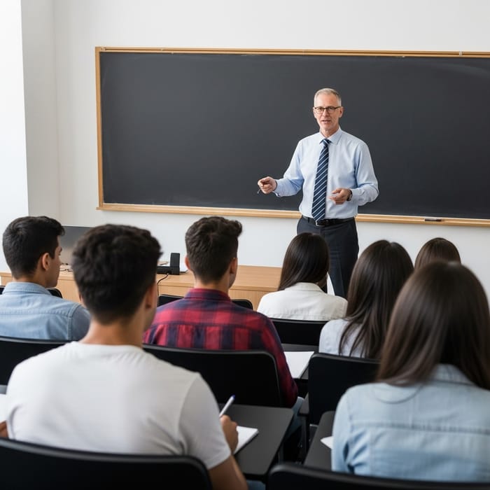 Engaging Lecture by Professor in a Large Hall Engaging Lecture by Professor in a Large Hall