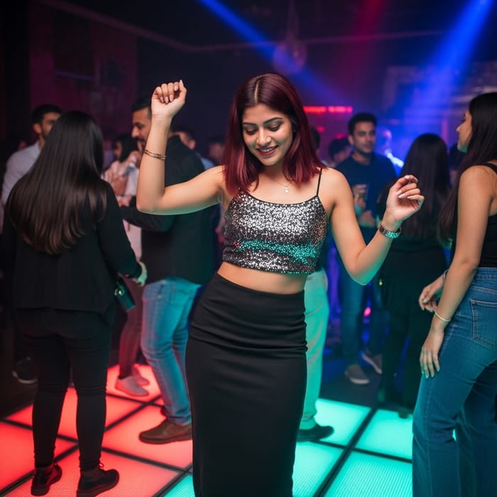 Energetic Nightclub Dance with Sleek Outfit and Lustrous Hair Energetic Nightclub Dance with Sleek Outfit and Lustrous Hair