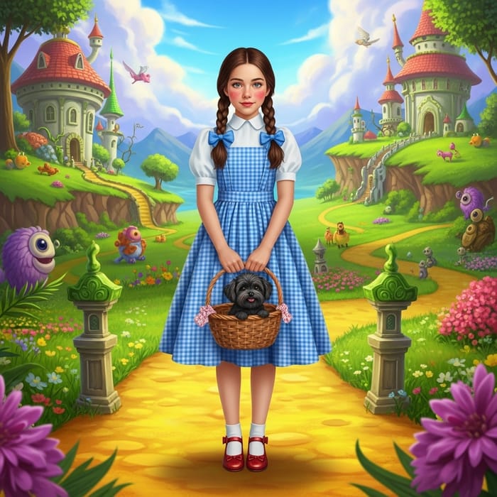 Anime Dorothy Gale: Teen Girl in Blue Checkered Dress with Ruby Slippers