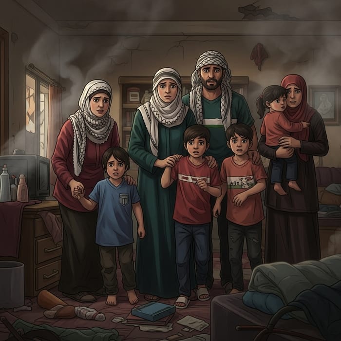 Palestinian Family Sheltering at Home Amid Bombing Palestinian Family Sheltering at Home Amid Bombing