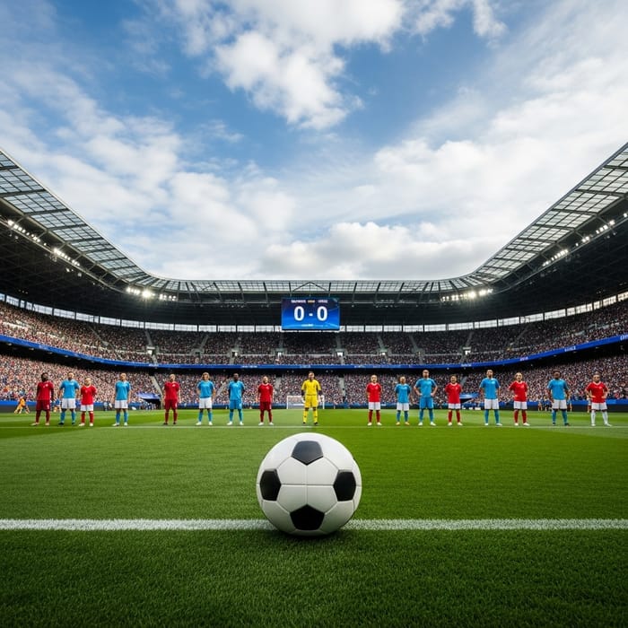Soccer Stadium Scene with Colorful Fans and Players