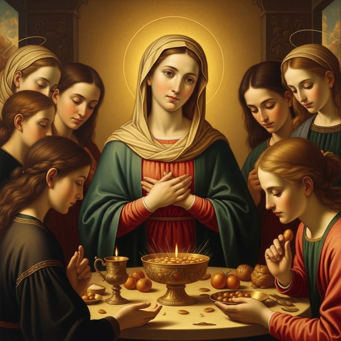 Serene Blessed Virgin Mary & Eucharist Renaissance Art Oil Painting