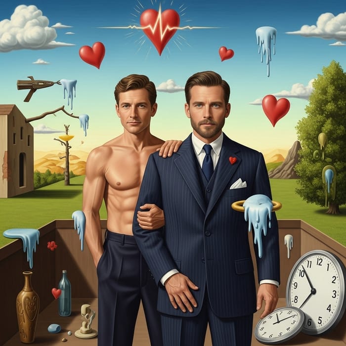 Dermot Mulroney Lookalike as Father, Brother, Friend in Surreal Dali-esque Setting