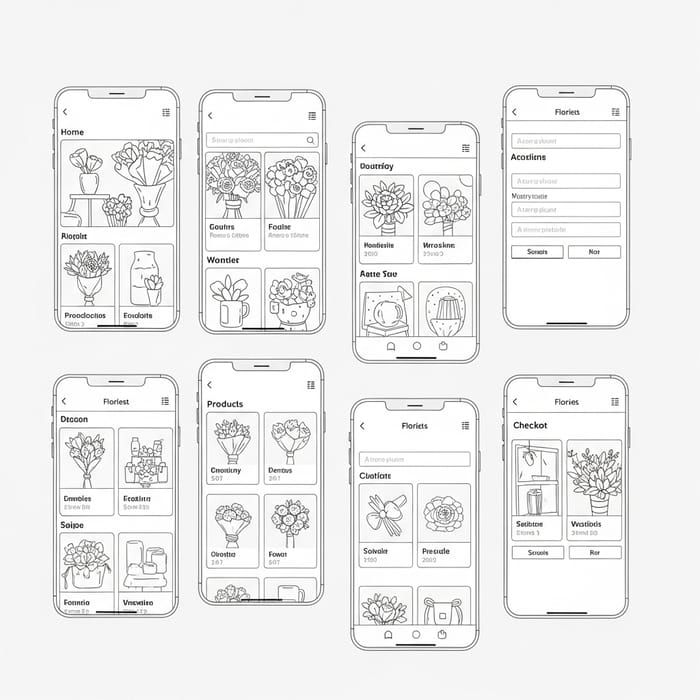 Black and White Design Schemes for Flower Shop App