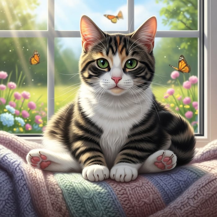 Cute Calico Cat Enjoying the Sun | Charming Scene Cute Calico Cat Enjoying the Sun | Charming Scene