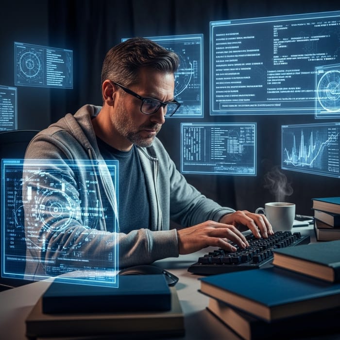 White Hat Hacker in High-Tech Cyber Lair White Hat Hacker in High-Tech Cyber Lair