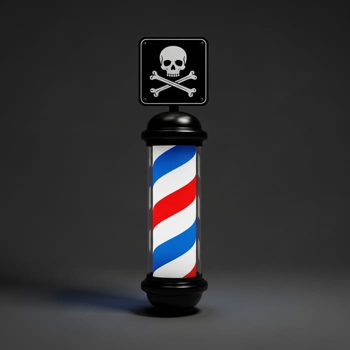 Vintage Barber Pole with Skull and Crossbones Decoration