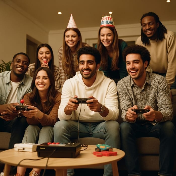 Cozy Living Room Birthday Gaming Fun with Friends Cozy Living Room Birthday Gaming Fun with Friends