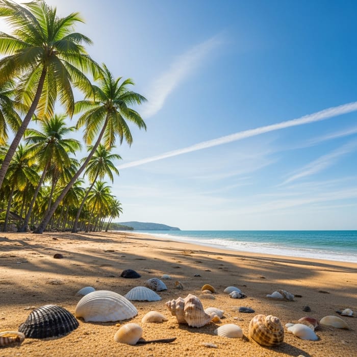 Tranquil Beach Scene: Stunning Coastline View Tranquil Beach Scene: Stunning Coastline View