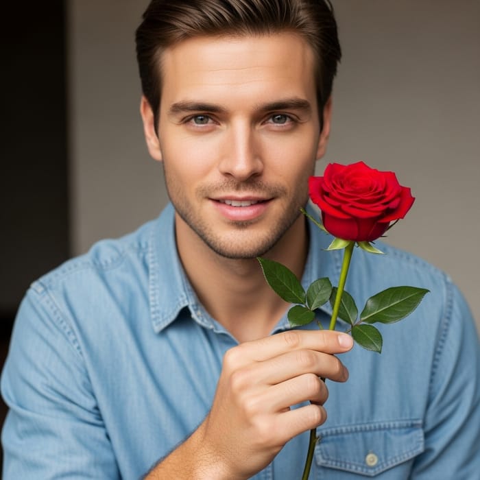 Man Holding Rose | Human Look, Natural Appearance Man Holding Rose | Human Look, Natural Appearance
