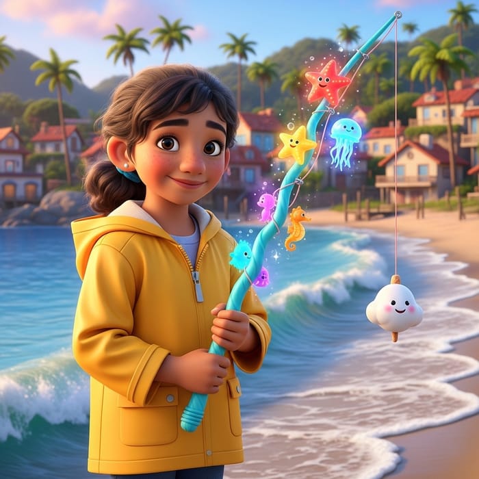 Charming Fisher Girl in Yellow Jacket - Beach Village Charming Fisher Girl in Yellow Jacket - Beach Village