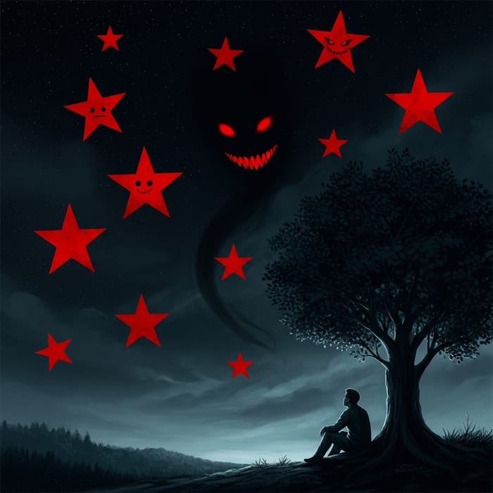Crimson Stars Under a Dark Sky: A Haunting Art Piece Crimson Stars Under a Dark Sky: A Haunting Art Piece