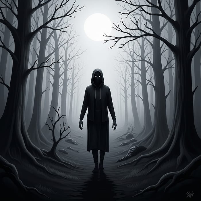 Ethereal Mystery in Monochromatic Forest - Salvador Dali Inspired