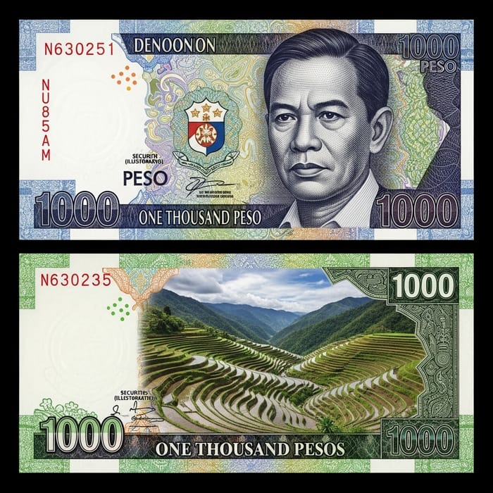 1000 Peso Note with Rodrigo Duterte and Rice Terraces 1000 Peso Note with Rodrigo Duterte and Rice Terraces
