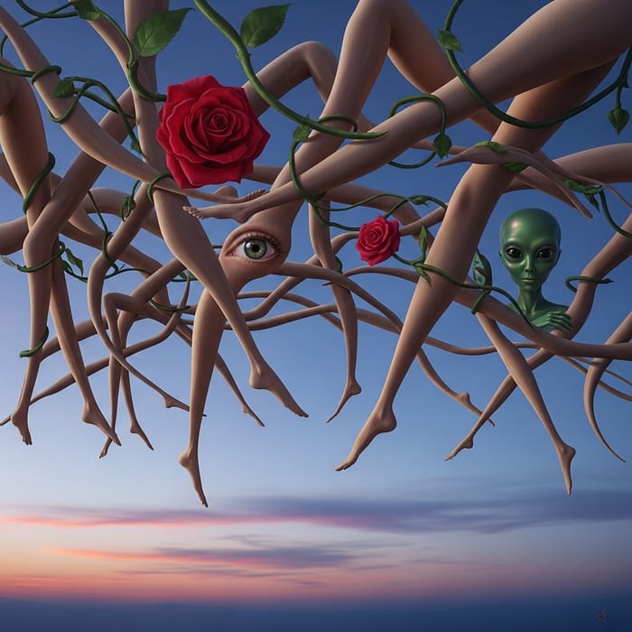 Graceful Human Legs Entwined in Surreal Artwork Graceful Human Legs Entwined in Surreal Artwork