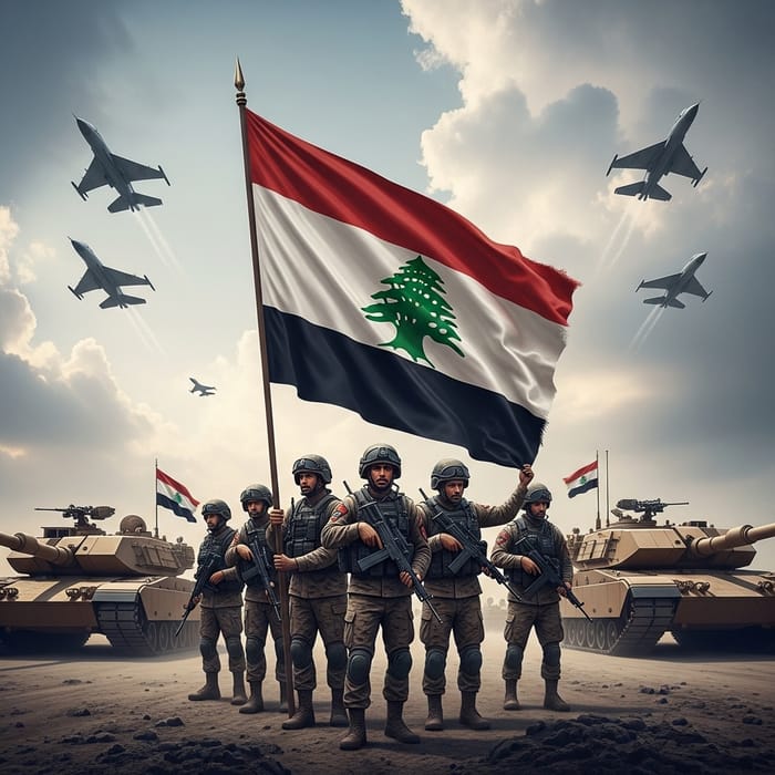Patriotic Lebanese Soldiers Raise Flag Amid Military Display Patriotic Lebanese Soldiers Raise Flag Amid Military Display