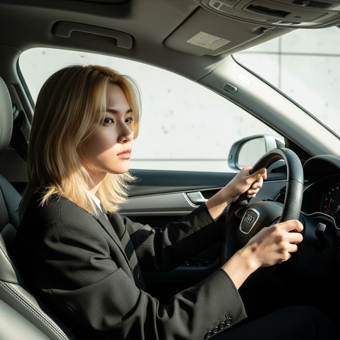 Luxurious Audi Drive with Elegant Blonde Korean