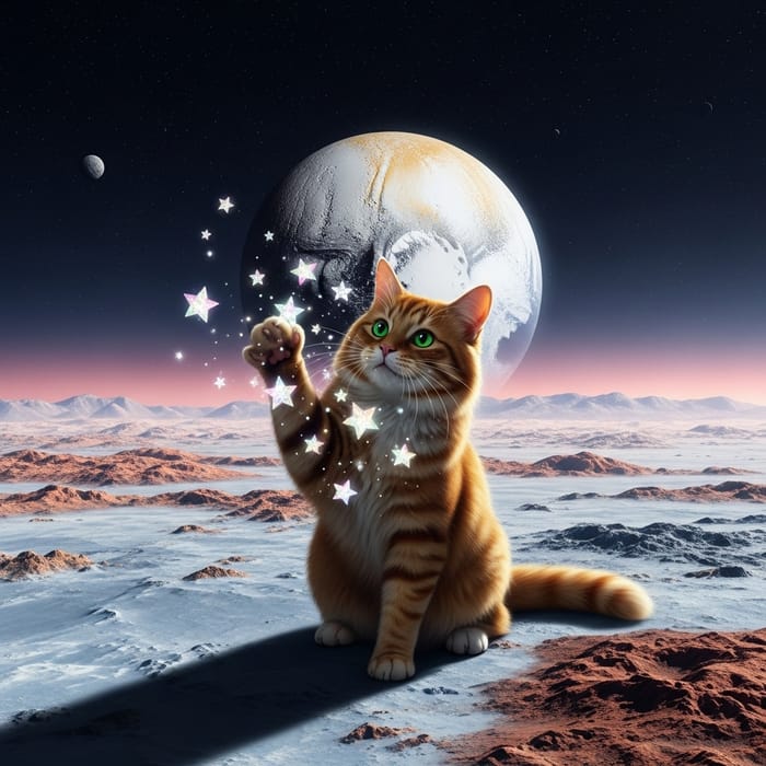 Playful Cat on Pluto Among the Stars