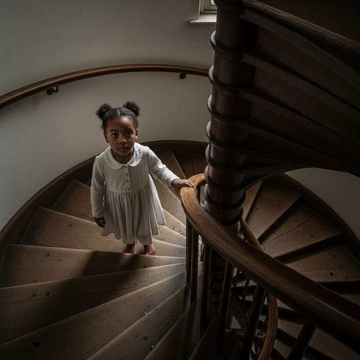 Black Girl Ghost Ascending Spiral Staircase