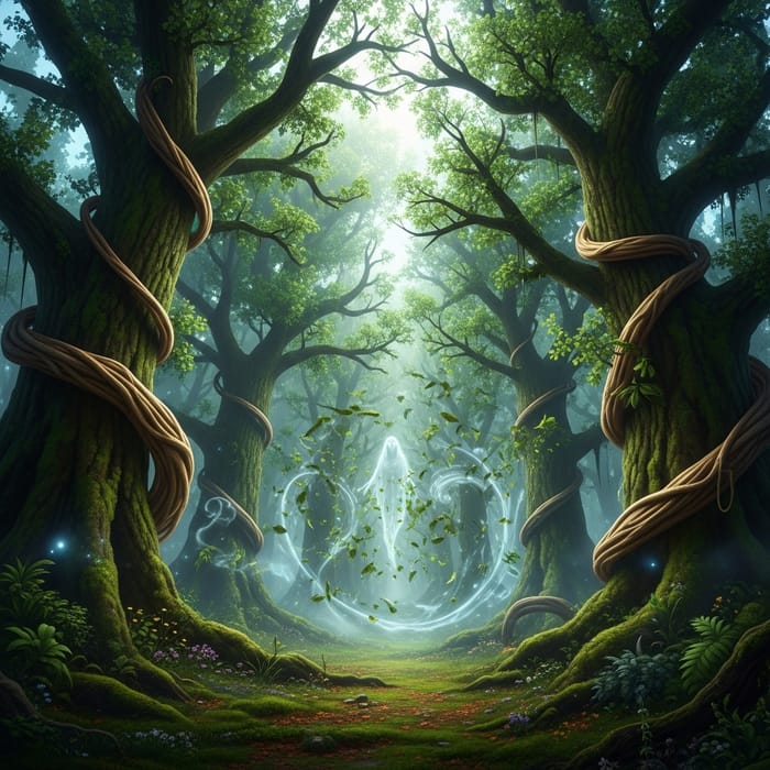 Enchanted Ancient Trees with Ethereal Ghost Enchanted Ancient Trees with Ethereal Ghost