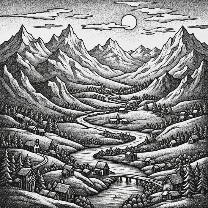 Stunning Landscape Relief Print: Snow-Capped Mountains, Meandering Rivers Stunning Landscape Relief Print: Snow-Capped Mountains, Meandering Rivers