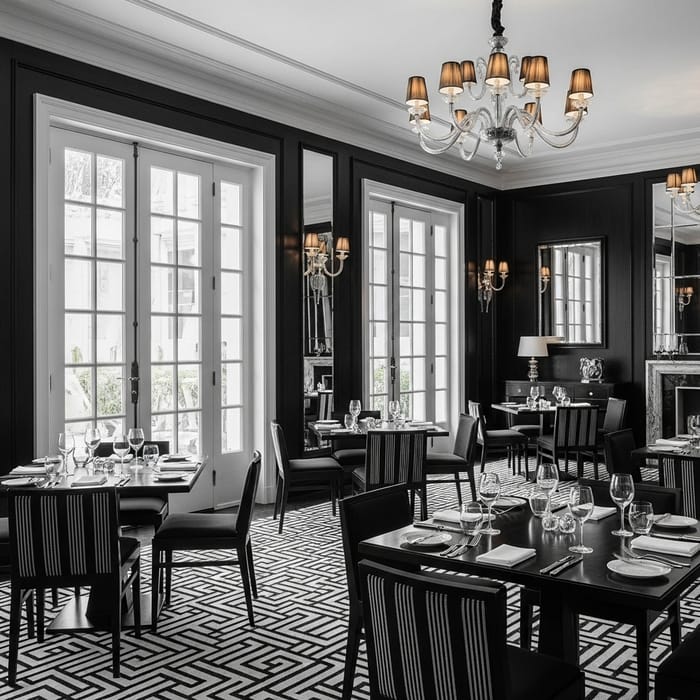Elegant Art Deco Dining Room with French Doors Elegant Art Deco Dining Room with French Doors
