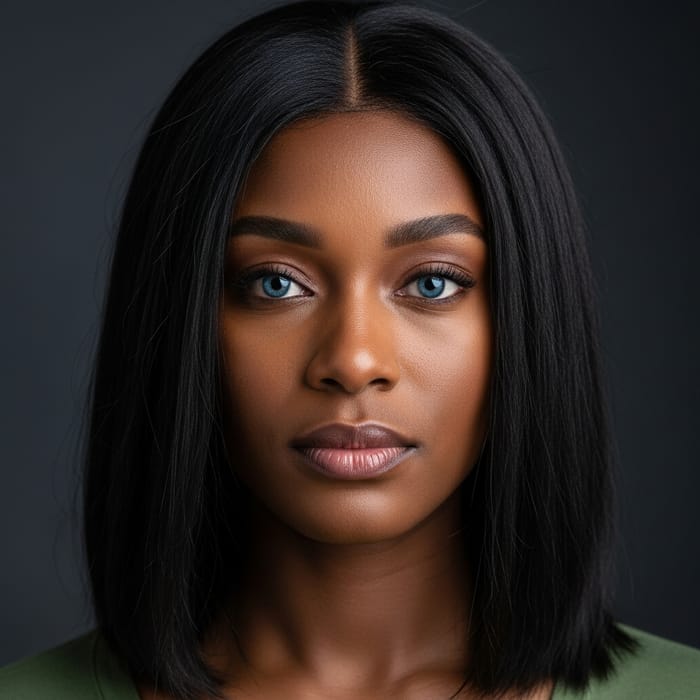 Black Irish Woman with Straight Jet Black Hair and Blue Eyes