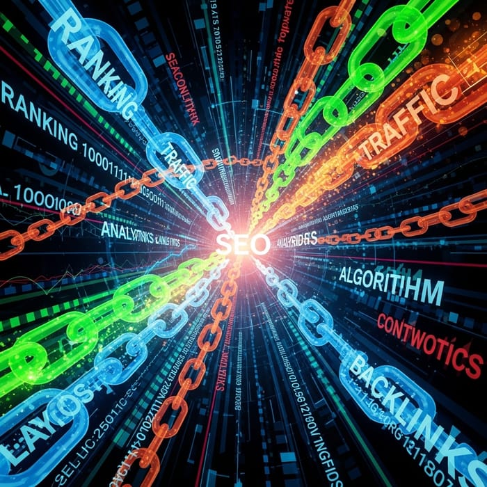 Abstract SEO Strategies and Dynamic Art Integration
