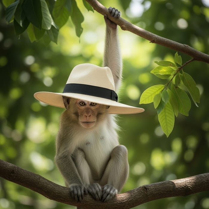 Adorable Monkey Wearing Stylish Hat Adorable Monkey Wearing Stylish Hat
