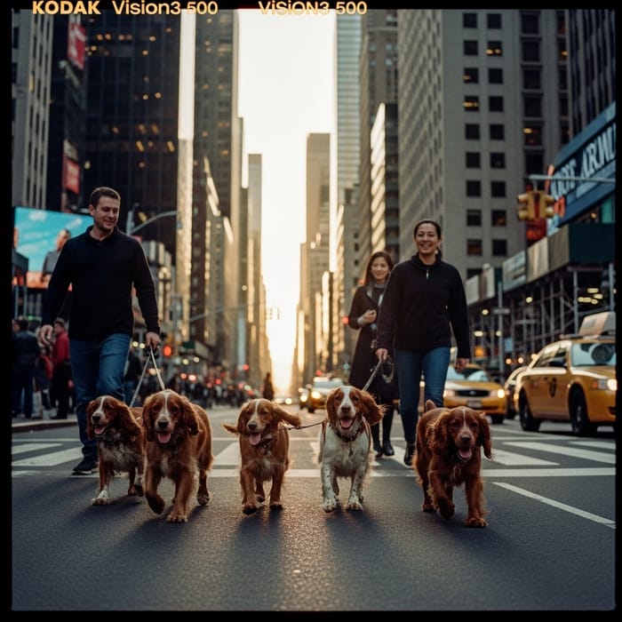 Spaniel Dogs Walking in New York | Kodak Vision3 500