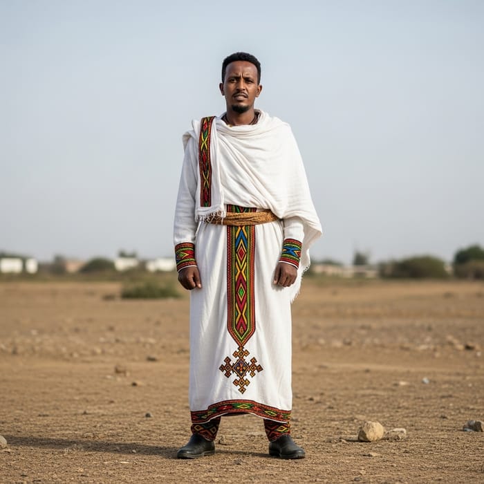 Ethiopian Man Without Government: Colorful Traditional Attire