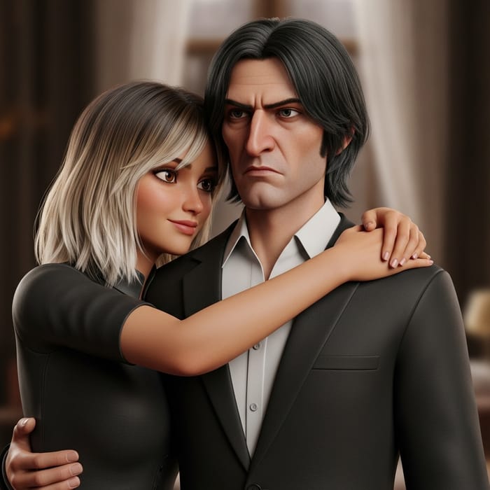 Beautiful Girl Embracing Severus Snape in 3D Scene