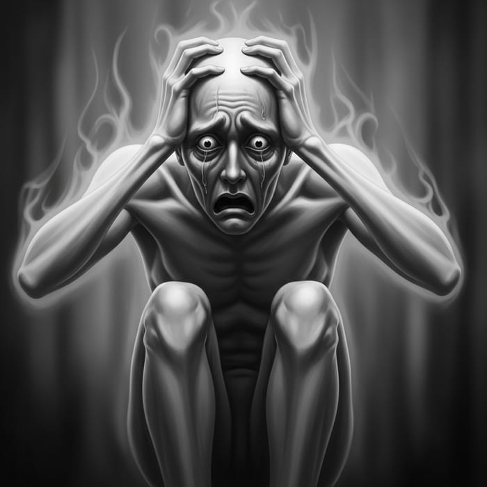 Ghost-Like Man in State of Anxiety: Black and White Emotion Blur