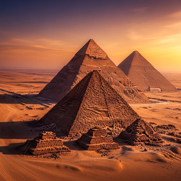Awe-Inspiring Egyptian Pyramids at Sunset: Mystical Masterpiece Awe-Inspiring Egyptian Pyramids at Sunset: Mystical Masterpiece
