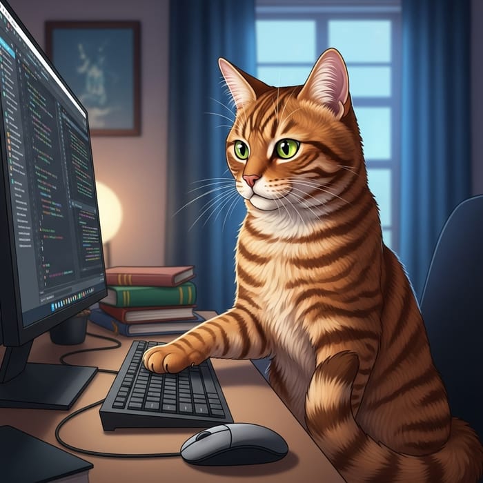 Funny Cat Coding Scene | Cat Coding Illustration Funny Cat Coding Scene | Cat Coding Illustration