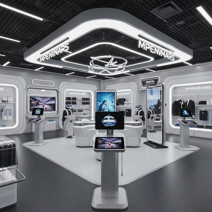 Futuristic Boutique Architecture with VR and Digital Mirrors